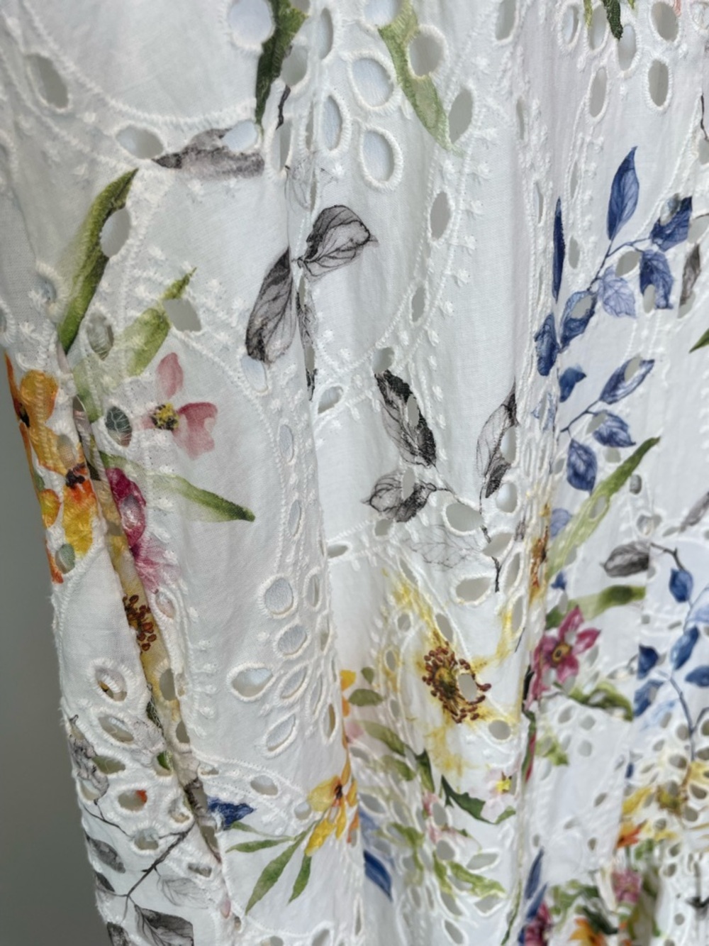 Lavender Brown White Floral Eyelet Spring Midi Dress - Small - Picture 4 of 4